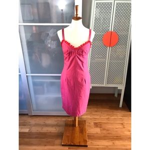 Helen Wang Pink & Red Ruffled Fitted Dress